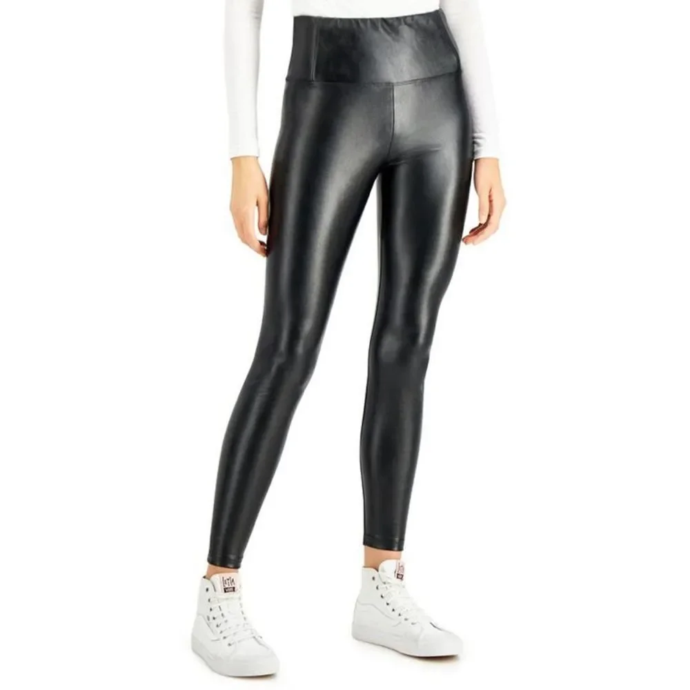 Tinseltown Womens Black Faux Leather High Rise Stretch Leggings Juniors NWT